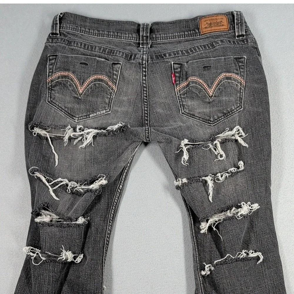 Levis‎ Jeans Womens 13M Black Ripped Denim Low Rise Distressed Straight Leg